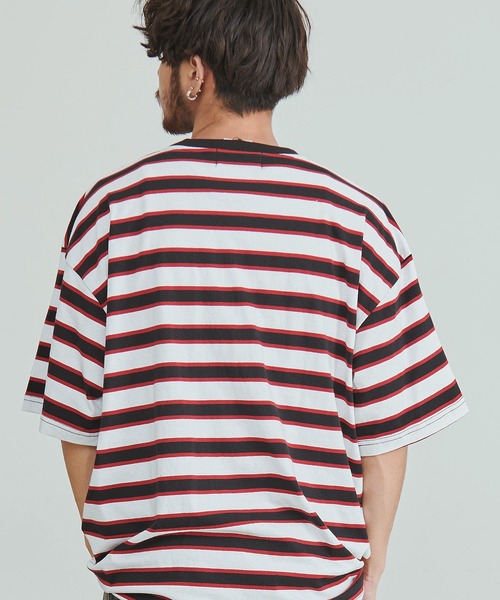 BEVERLY HILLS POLO CLUB(ビバリーヒルズポロクラブ)の「『BEVERLY HILLS POLO CLUB/ビバリーヒルズポロクラブ』天竺ボーダーワンポイント刺繍Tシャツ(Tシャツ/カットソー・メンズ・ネイビー/グリーン/ホワイト/スミクロ・XL/L/M)」の10枚目の写真