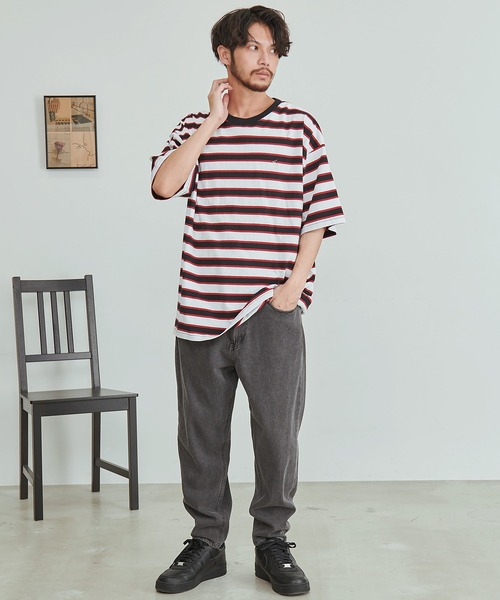 BEVERLY HILLS POLO CLUB(ビバリーヒルズポロクラブ)の「『BEVERLY HILLS POLO CLUB/ビバリーヒルズポロクラブ』天竺ボーダーワンポイント刺繍Tシャツ(Tシャツ/カットソー・メンズ・ネイビー/グリーン/ホワイト/スミクロ・XL/L/M)」の11枚目の写真