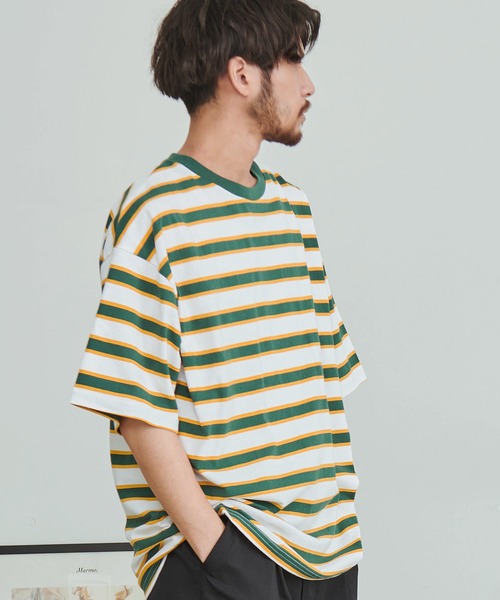 BEVERLY HILLS POLO CLUB(ビバリーヒルズポロクラブ)の「『BEVERLY HILLS POLO CLUB/ビバリーヒルズポロクラブ』天竺ボーダーワンポイント刺繍Tシャツ(Tシャツ/カットソー・メンズ・ネイビー/グリーン/ホワイト/スミクロ・XL/L/M)」の14枚目の写真