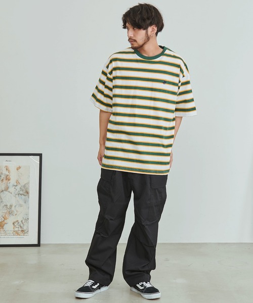 BEVERLY HILLS POLO CLUB(ビバリーヒルズポロクラブ)の「『BEVERLY HILLS POLO CLUB/ビバリーヒルズポロクラブ』天竺ボーダーワンポイント刺繍Tシャツ(Tシャツ/カットソー・メンズ・ネイビー/グリーン/ホワイト/スミクロ・XL/L/M)」の15枚目の写真
