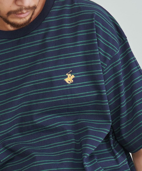 BEVERLY HILLS POLO CLUB(ビバリーヒルズポロクラブ)の「『BEVERLY HILLS POLO CLUB/ビバリーヒルズポロクラブ』天竺ボーダーワンポイント刺繍Tシャツ(Tシャツ/カットソー・メンズ・ネイビー/グリーン/ホワイト/スミクロ・XL/L/M)」の17枚目の写真