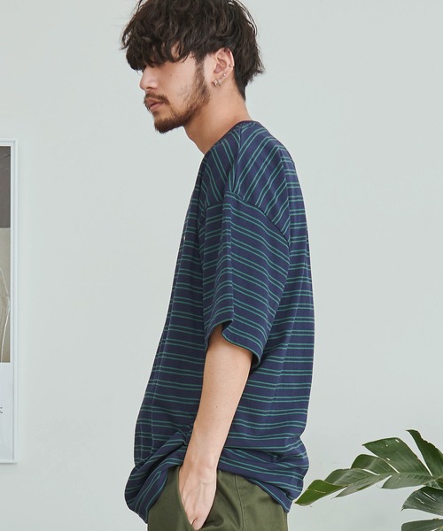 BEVERLY HILLS POLO CLUB(ビバリーヒルズポロクラブ)の「『BEVERLY HILLS POLO CLUB/ビバリーヒルズポロクラブ』天竺ボーダーワンポイント刺繍Tシャツ(Tシャツ/カットソー・メンズ・ネイビー/グリーン/ホワイト/スミクロ・XL/L/M)」の18枚目の写真