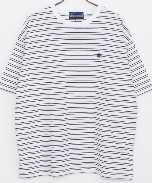 BEVERLY HILLS POLO CLUB(ビバリーヒルズポロクラブ)の「『BEVERLY HILLS POLO CLUB/ビバリーヒルズポロクラブ』天竺ボーダーワンポイント刺繍Tシャツ(Tシャツ/カットソー・メンズ・ネイビー/グリーン/ホワイト/スミクロ・XL/L/M)」の21枚目の写真
