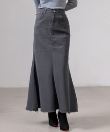 DAY CLOSET（デイ クローゼット）の「[大きいサイズあり/ロング丈] 旬のY2Kスタイルに。切りっぱなしフリンジストレッチデニムマーメイドスカート レディース（デニムスカート）」
