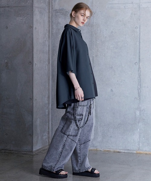eLLa selectshop/半袖ブラウス/FREE/コットン/BLK/T-TP20 SERACE】Loose silhouette short sleeve shirt / ルーズ