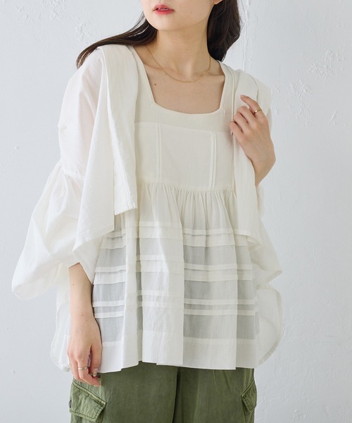 PUAL CE CIN（ピュアルセシン）の「コットンガーゼ クロップド ブラウス（シャツ/ブラウス・レディース・ベージュ/ブラック/オフホワイト・FREE）」の16枚目の写真