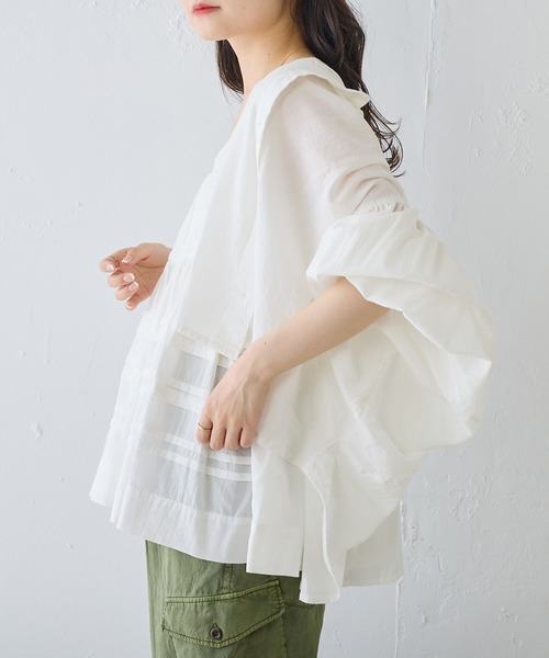 PUAL CE CIN（ピュアルセシン）の「コットンガーゼ クロップド ブラウス（シャツ/ブラウス・レディース・ベージュ/ブラック/オフホワイト・FREE）」の7枚目の写真