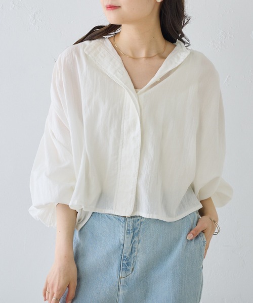 PUAL CE CIN（ピュアルセシン）の「コットンガーゼ クロップド ブラウス（シャツ/ブラウス・レディース・ベージュ/ブラック/オフホワイト・FREE）」の10枚目の写真