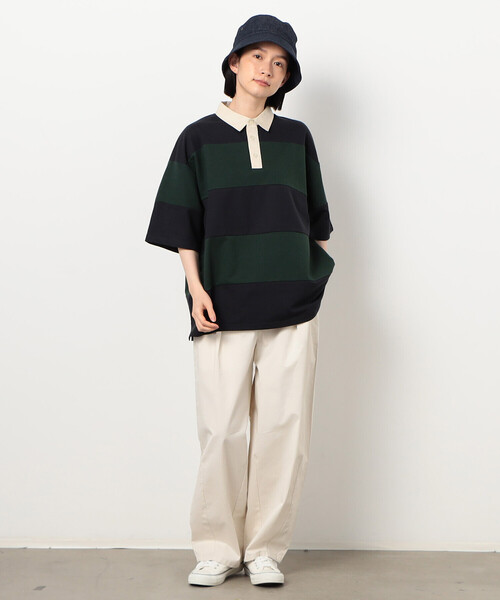Purple&Yellow（パープルアンドイエロー）の「Ｔ／Ｃインレイ パネルボーダー 半袖 ポロシャツ（ポロシャツ・メンズ・ダークブラウン/ネイビー/グリーン・SMALL/MEDIUM/LARGE）」の6枚目の写真