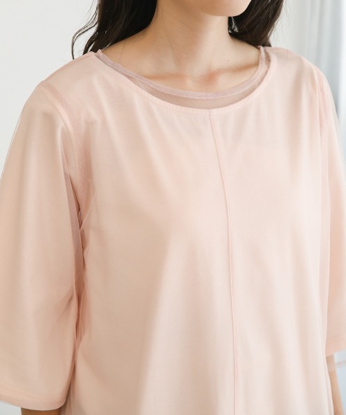 Bab(バブ)の「レイヤードチュールトップス(Tシャツ/カットソー・レディース・グレイッシュベージュ/ピンク/ホワイト系その他・M)」の12枚目の写真