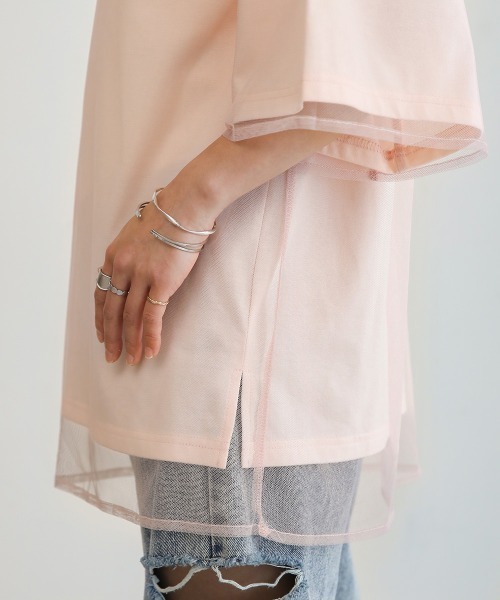 Bab(バブ)の「レイヤードチュールトップス(Tシャツ/カットソー・レディース・グレイッシュベージュ/ピンク/ホワイト系その他・M)」の14枚目の写真