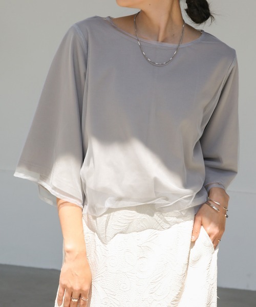 Bab(バブ)の「レイヤードチュールトップス(Tシャツ/カットソー・レディース・グレイッシュベージュ/ピンク/ホワイト系その他・M)」の16枚目の写真