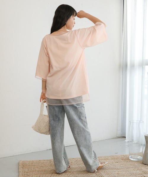 Bab(バブ)の「レイヤードチュールトップス(Tシャツ/カットソー・レディース・グレイッシュベージュ/ピンク/ホワイト系その他・M)」の7枚目の写真