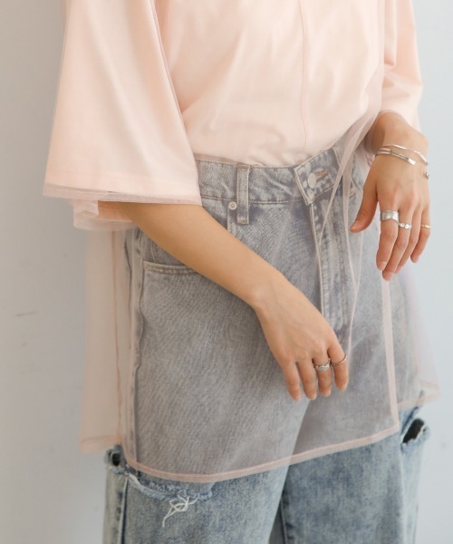 Bab(バブ)の「レイヤードチュールトップス(Tシャツ/カットソー・レディース・グレイッシュベージュ/ピンク/ホワイト系その他・M)」の9枚目の写真