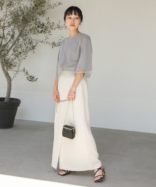 Bab(バブ)の「レイヤードチュールトップス(Tシャツ/カットソー・レディース・グレイッシュベージュ/ピンク/ホワイト系その他・M)」の17枚目の写真