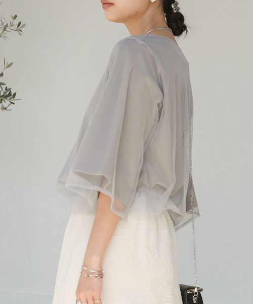 Bab(バブ)の「レイヤードチュールトップス(Tシャツ/カットソー・レディース・グレイッシュベージュ/ピンク/ホワイト系その他・M)」の18枚目の写真