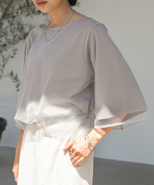 Bab(バブ)の「レイヤードチュールトップス(Tシャツ/カットソー・レディース・グレイッシュベージュ/ピンク/ホワイト系その他・M)」の19枚目の写真