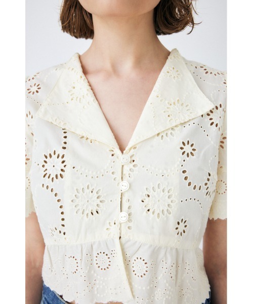 Lacesleeve Cotton Blouse ブラウス AMBIDEX Store △○80ボイルレース ピンタックラッフルケープ襟