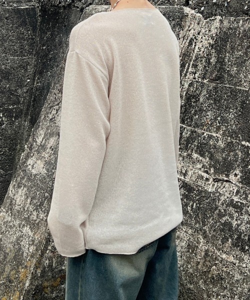 Chikashitsu +(チカシツプラス)の「【Chikashitsu +】see-through long sleeve knit / 【チカシツプラス】シースルー長袖ニット(ニット/セーター・メンズ・アイボリー/ブラック・ONE SIZE)」の5枚目の写真