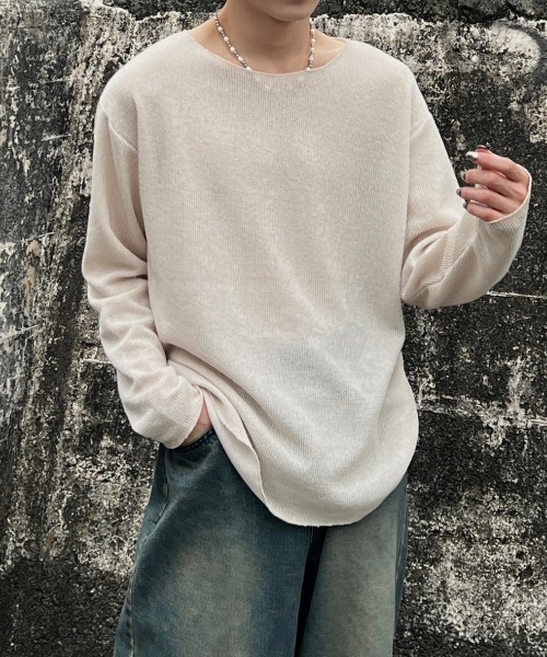 Chikashitsu +(チカシツプラス)の「【Chikashitsu +】see-through long sleeve knit / 【チカシツプラス】シースルー長袖ニット(ニット/セーター・メンズ・アイボリー/ブラック・ONE SIZE)」の6枚目の写真