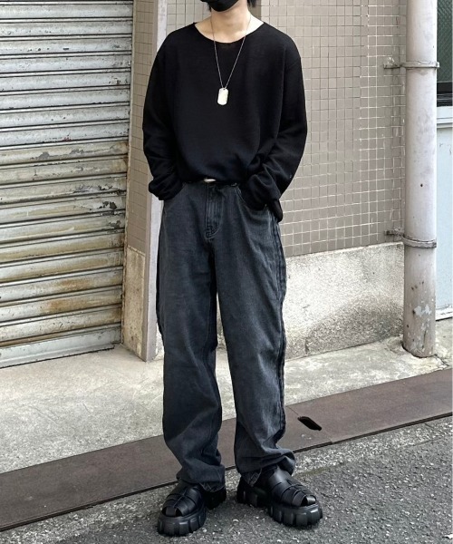 Chikashitsu +(チカシツプラス)の「【Chikashitsu +】see-through long sleeve knit / 【チカシツプラス】シースルー長袖ニット(ニット/セーター・メンズ・アイボリー/ブラック・ONE SIZE)」の19枚目の写真