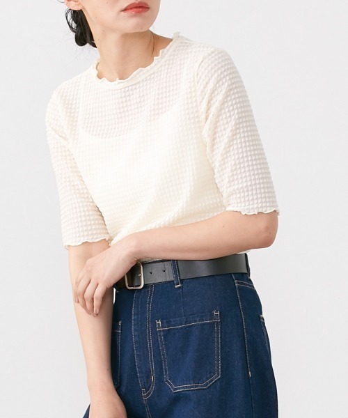 Le temps riche(ルタンリッシュ)の「ぽこぽこメロウシアーチュールトップス <Le temps riche>(Tシャツ/カットソー・レディース・ブラック/オフホワイト/ライトグリーン・L/LL/M)」の2枚目の写真
