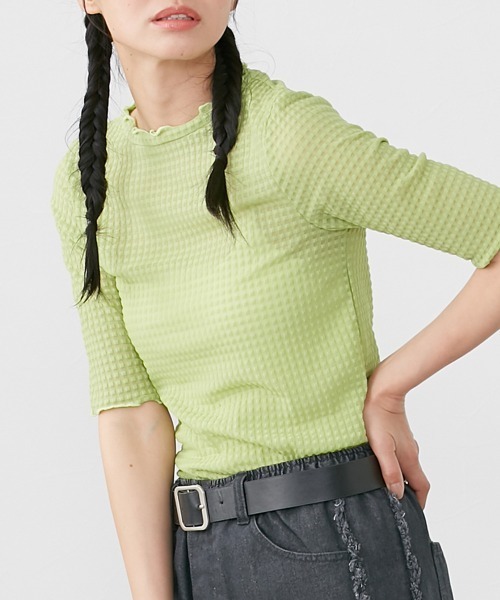 Le temps riche(ルタンリッシュ)の「ぽこぽこメロウシアーチュールトップス <Le temps riche>(Tシャツ/カットソー・レディース・ブラック/オフホワイト/ライトグリーン・L/LL/M)」の1枚目の写真