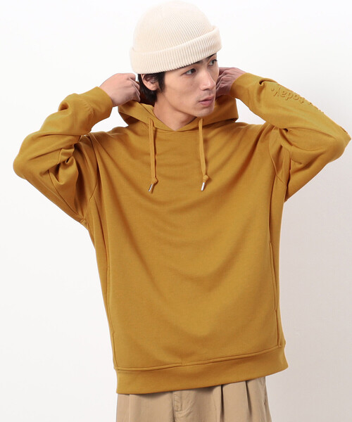 Purple&Yellow(パープルアンドイエロー)の「TRダンボールニット スリーブエンボス パーカ(パーカー・メンズ・マスタード/ブラック/カーキ/マルチ・SMALL/MEDIUM/LARGE/X-LARGE)」の20枚目の写真