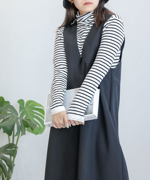 aimoha（アイモハ）の「ハイネック　ボーダーニットトップス（ニット/セーター・レディース・ブラック系その他/ブルー系その他/ブラック系その他2/ブルー系その他2/キャメル/ホワイト系その他・MEDIUM/X-LARGE/LARGE）」の3枚目の写真