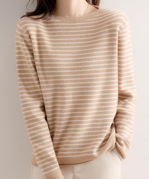 aimoha（アイモハ）の「ハイネック　ボーダーニットトップス（ニット/セーター・レディース・ブラック系その他/ブルー系その他/ブラック系その他2/ブルー系その他2/キャメル/ホワイト系その他・MEDIUM/X-LARGE/LARGE）」の13枚目の写真