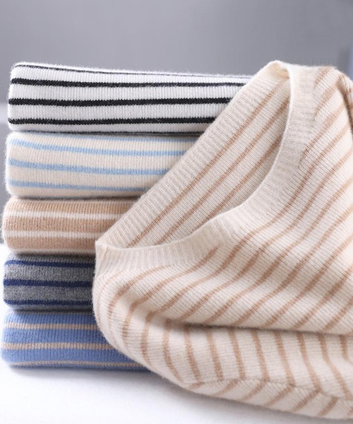 aimoha（アイモハ）の「ハイネック　ボーダーニットトップス（ニット/セーター・レディース・ブラック系その他/ブルー系その他/ブラック系その他2/ブルー系その他2/キャメル/ホワイト系その他・MEDIUM/X-LARGE/LARGE）」の20枚目の写真