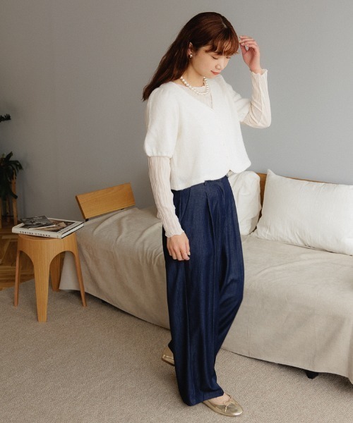 flower(フラワー)の「ルーズリータックパンツ(デニムパンツ・レディース・ネイビー/ベージュ・FREE)」の3枚目の写真