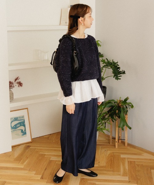 flower(フラワー)の「ルーズリータックパンツ(デニムパンツ・レディース・ネイビー/ベージュ・FREE)」の9枚目の写真