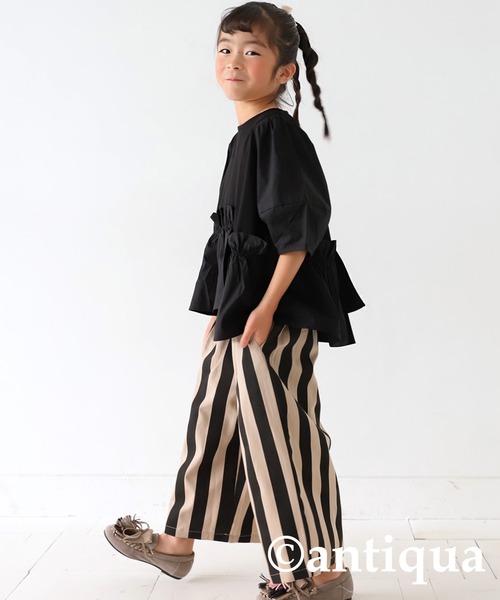 antiqua（アンティカ）の「ドッキングフレアギャザートップス（Tシャツ/カットソー・キッズ・ブルー/ブラック・160/140/150/130）」の6枚目の写真