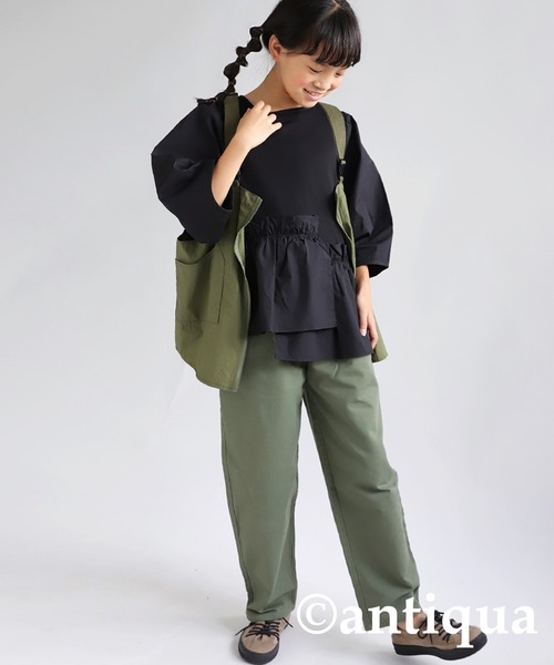 antiqua（アンティカ）の「ドッキングフレアギャザートップス（Tシャツ/カットソー・キッズ・ブルー/ブラック・160/140/150/130）」の4枚目の写真