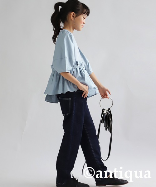 antiqua（アンティカ）の「ドッキングフレアギャザートップス（Tシャツ/カットソー・キッズ・ブルー/ブラック・160/140/150/130）」の10枚目の写真