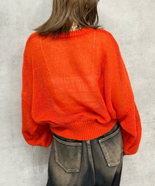 WHO'S WHO gallery（フーズフーギャラリー）の「【SLOPPY/スロッピー】シアーモヘアニット（ニット/セーター・レディース・オレンジ/サックスブルー/ブラック/グレー/アイボリー・FREE）」の16枚目の写真