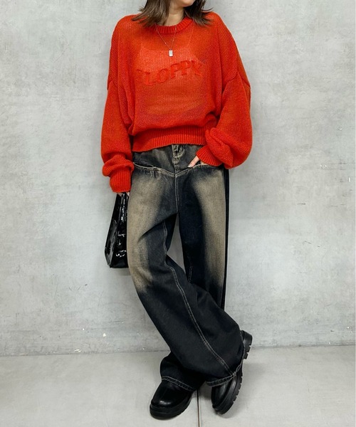 WHO'S WHO gallery（フーズフーギャラリー）の「【SLOPPY/スロッピー】シアーモヘアニット（ニット/セーター・レディース・オレンジ/サックスブルー/ブラック/グレー/アイボリー・FREE）」の17枚目の写真