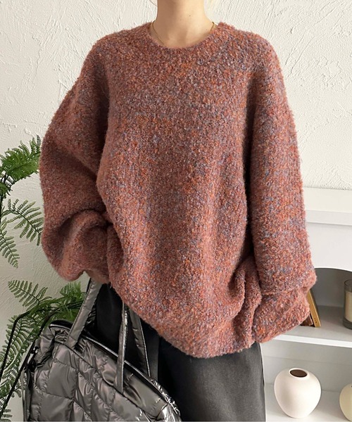 sedacle(セダクル)の「ミックスカラーブークレニット(ニット/セーター・レディース・ブラック/オレンジ/ブルー・MEDIUM/LARGE)」の1枚目の写真