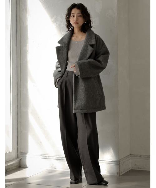 Re:EDIT（リエディ）の「[低身長サイズ有]フェイクウールシャギーダブルテーラードジャケット（テーラードジャケット・レディース・ブラック/アイボリー/チャコールグレー/グレイッシュベージュ・LARGE/SHORT/MEDIUM）」の18枚目の写真