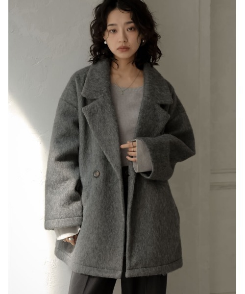 Re:EDIT（リエディ）の「[低身長サイズ有]フェイクウールシャギーダブルテーラードジャケット（テーラードジャケット・レディース・ブラック/アイボリー/チャコールグレー/グレイッシュベージュ・LARGE/SHORT/MEDIUM）」の13枚目の写真