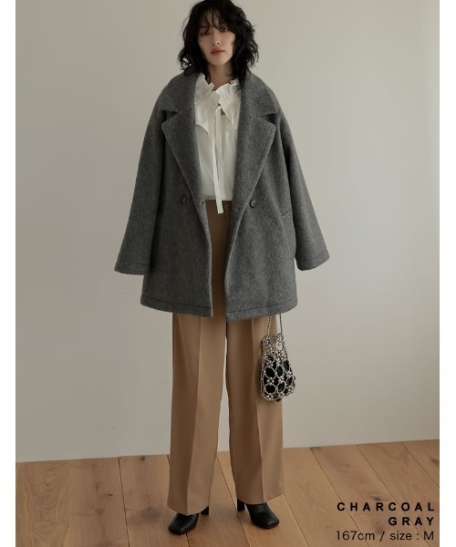 Re:EDIT（リエディ）の「[低身長サイズ有]フェイクウールシャギーダブルテーラードジャケット（テーラードジャケット・レディース・ブラック/アイボリー/チャコールグレー/グレイッシュベージュ・LARGE/SHORT/MEDIUM）」の15枚目の写真