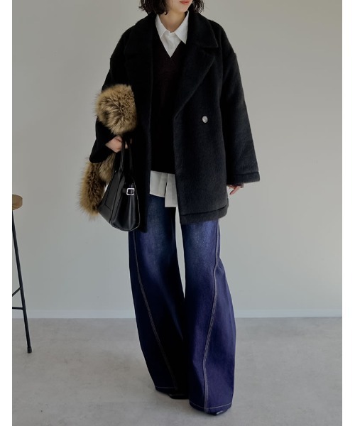 Re:EDIT（リエディ）の「[低身長サイズ有]フェイクウールシャギーダブルテーラードジャケット（テーラードジャケット・レディース・ブラック/アイボリー/チャコールグレー/グレイッシュベージュ・LARGE/SHORT/MEDIUM）」の7枚目の写真