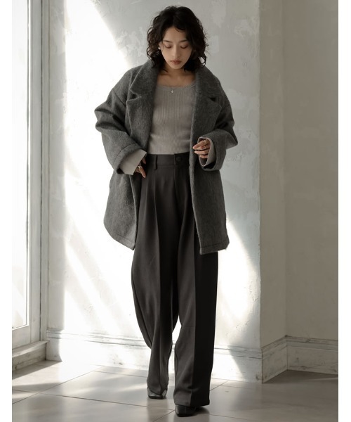 Re:EDIT（リエディ）の「[低身長サイズ有]フェイクウールシャギーダブルテーラードジャケット（テーラードジャケット・レディース・ブラック/アイボリー/チャコールグレー/グレイッシュベージュ・LARGE/SHORT/MEDIUM）」の9枚目の写真