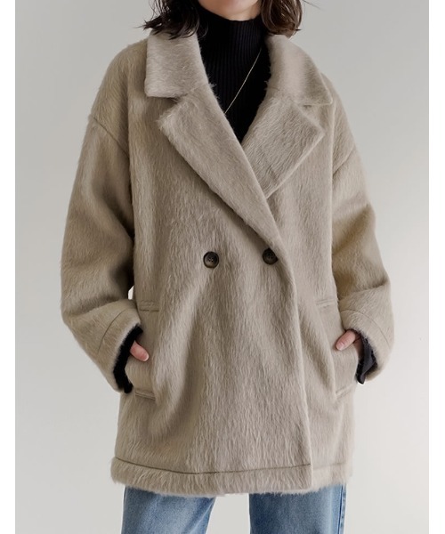 セール】[低身長サイズ有]フェイクウールシャギーダブルテーラード