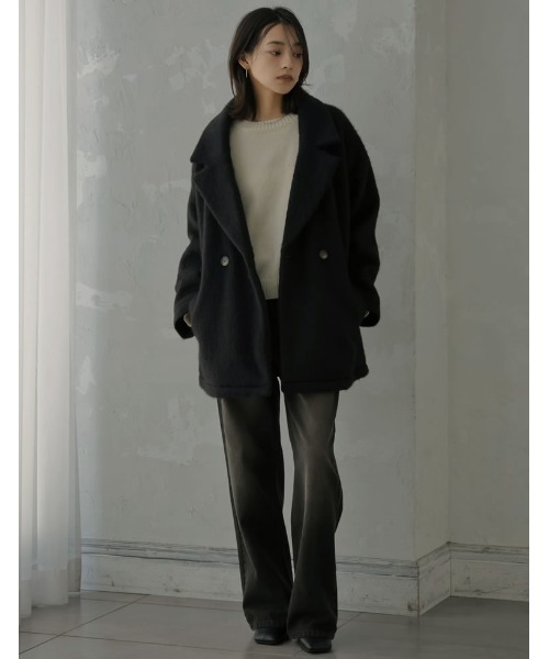 Re:EDIT（リエディ）の「[低身長サイズ有]フェイクウールシャギーダブルテーラードジャケット（テーラードジャケット・レディース・ブラック/アイボリー/チャコールグレー/グレイッシュベージュ・LARGE/SHORT/MEDIUM）」の5枚目の写真