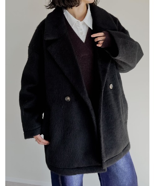 Re:EDIT（リエディ）の「[低身長サイズ有]フェイクウールシャギーダブルテーラードジャケット（テーラードジャケット・レディース・ブラック/アイボリー/チャコールグレー/グレイッシュベージュ・LARGE/SHORT/MEDIUM）」の10枚目の写真