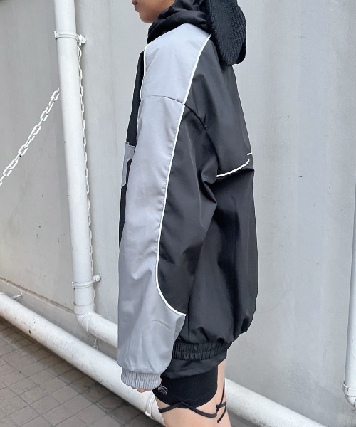 XU(エックスユー)の「ストリートファッション XU エックスユー star zipup blouson オーバーサイズ ナイロンジャケット ナイロンブルゾン ブルゾン ジップアップ ジャケット ジップジャケット 羽織(ブルゾン・レディース・ブラック・ONE SIZE)」の9枚目の写真