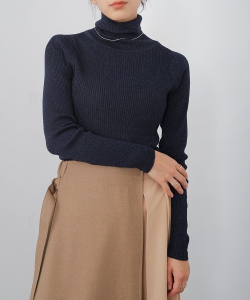 Bou Jeloud（ブージュルード）の「毛混ラメタートルネックプルオーバー（ニット/セーター・レディース・ネイビー/グレー/ブラック・FREE）」の3枚目の写真