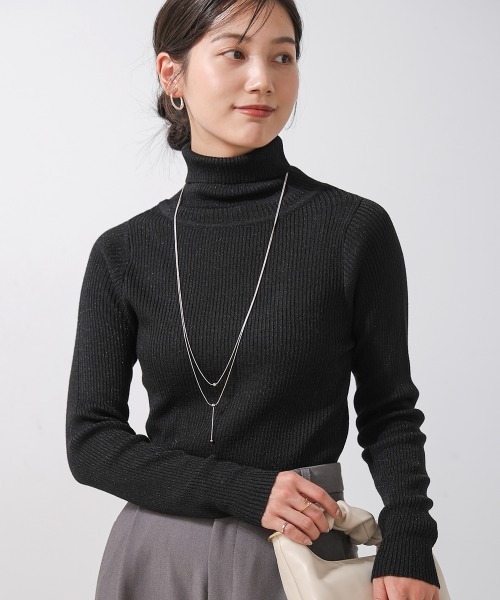 Bou Jeloud（ブージュルード）の「毛混ラメタートルネックプルオーバー（ニット/セーター・レディース・ネイビー/グレー/ブラック・FREE）」の2枚目の写真